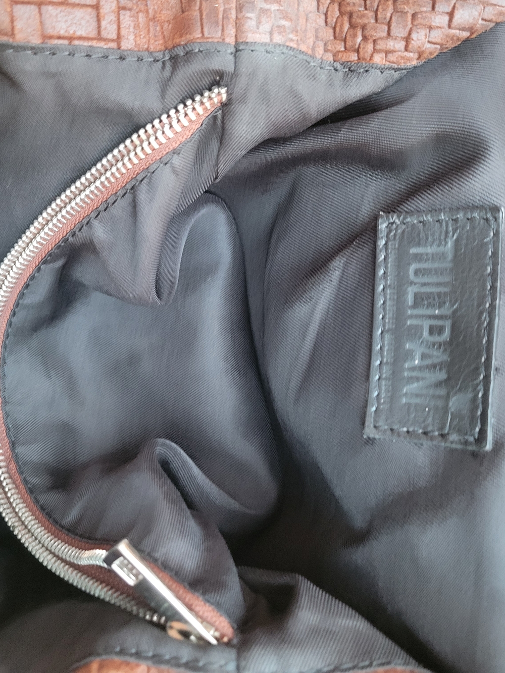 Italian Tulipani Woven Leather Satchel Shoulder Bag Brown Large Made in Italy - Picture 13 of 14
